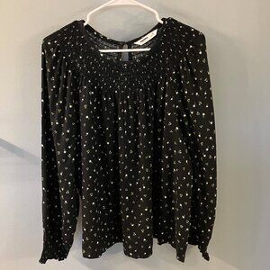 NWT Sonoma Womens Top XXL Black Floral Print Blouse Long Sleeves Smocked